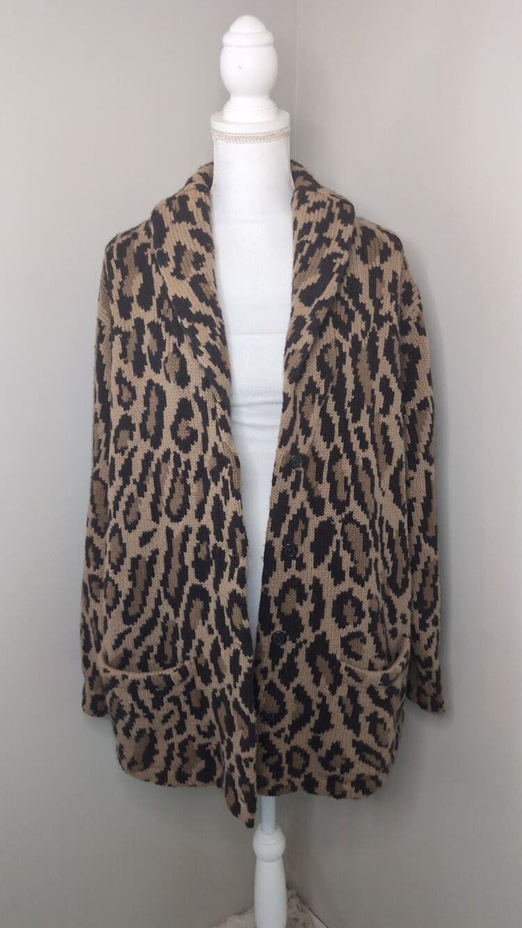Vintage Lauren Ralph Lauren Hand Knit Leopard Lambswool Cardigan 1X